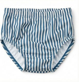 Infant Baby Boy Swim Diapers Washable Waterproof Reusable Swim Pants Organic Seersucker Blue Stripe Swimsuit 3-6 Month