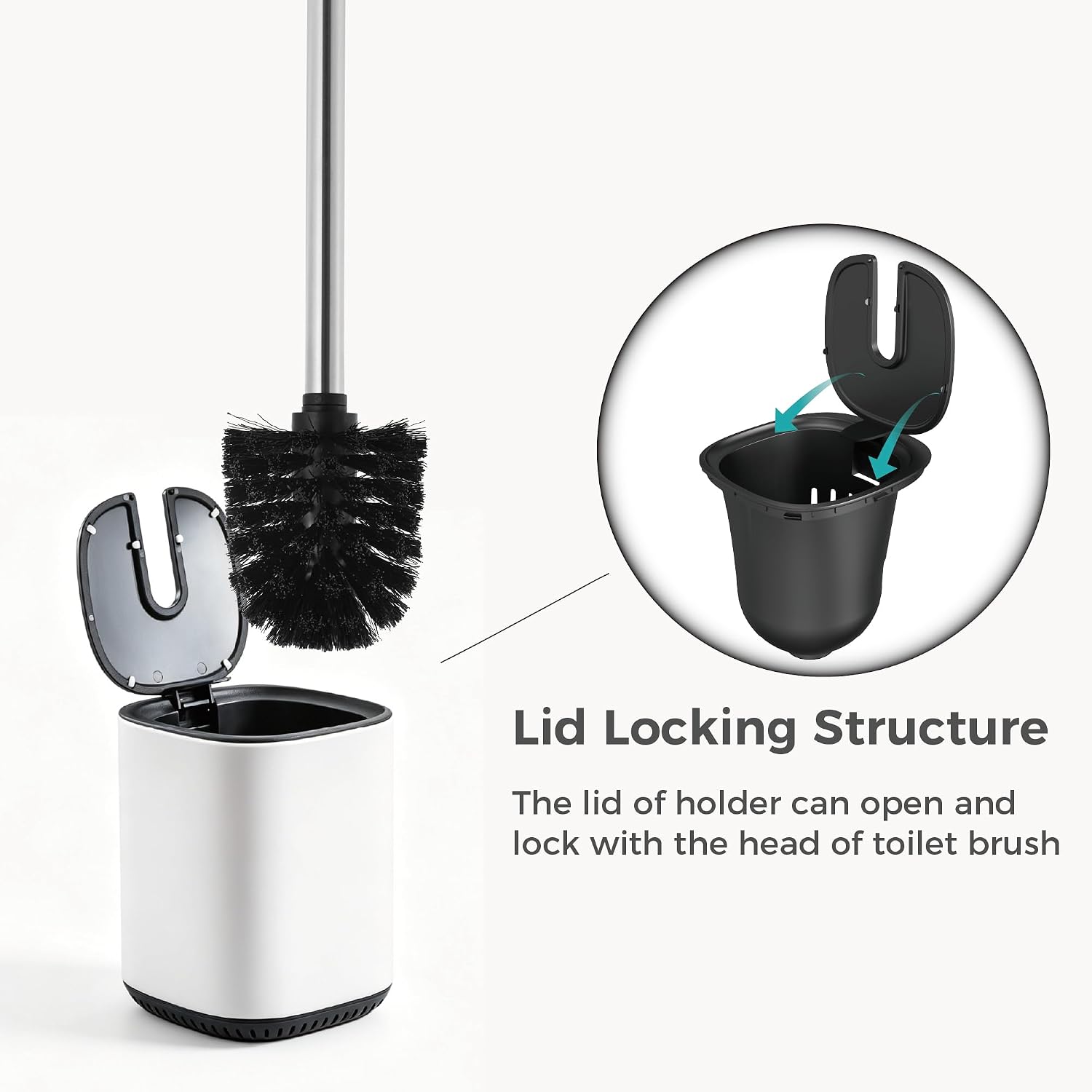 Toilet Brush and Holder Set Toilet Bowl Brush Stainless Steel Automatic Open lid Toilet Bowl Cleaner Brush Set Toilet Scrubber Kit Toilet Cleaning Brush for Bathroom image 2