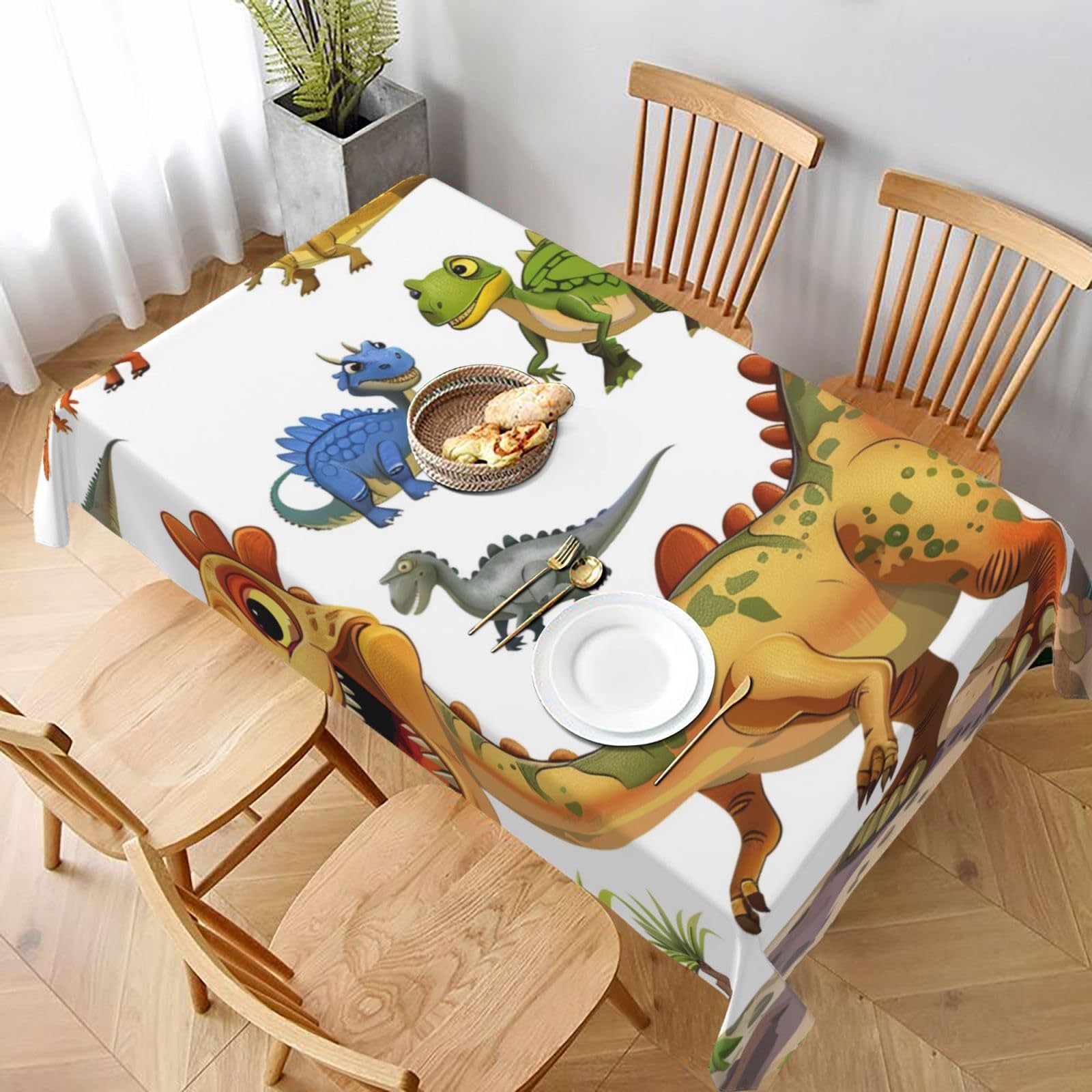 WPKJU Cartoon Dinosaur Images Printed Tablecloth 60x90 in Water Resistant Table Cover Washable Rectangle Table Cloth for Dining Tables