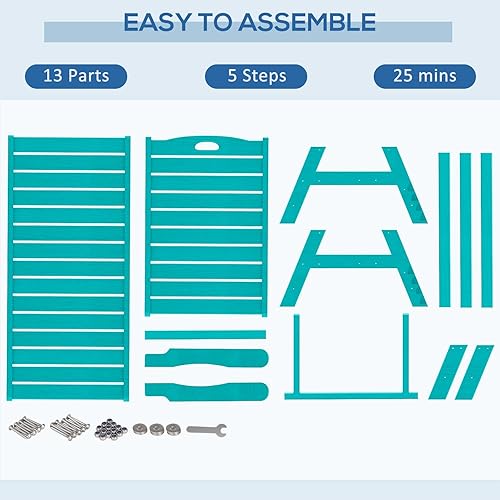 Miniatura 7 de nalone Chaise Lounge para exteriores con respaldo ajustable de 5 posiciones, silla de descanso de polietileno de alta densidad para soportar
