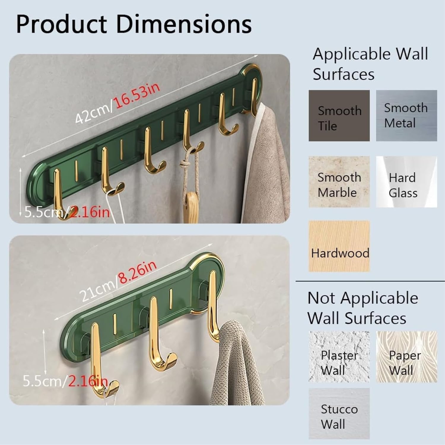 Coat Racks for Wall with 3/6 Hooks, Rustproof Wall Mounted Coat Hook, Metal Coat Hanger Rail Wall Hooks, Easy Installation No Drilling Required