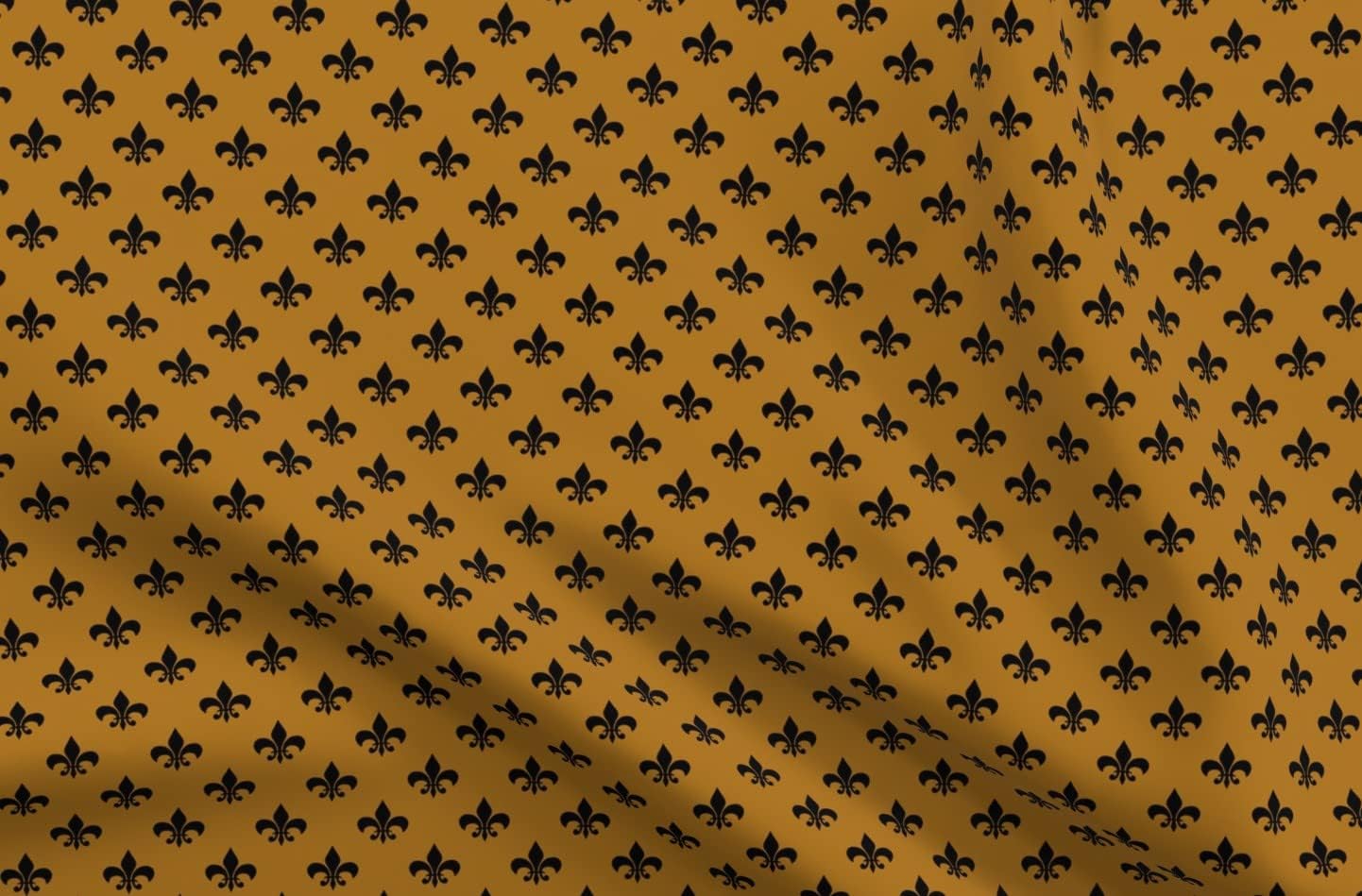 Spoonflower Fabric - Black Fleur Lis Antique Gold French Power Printed on Polartec(R) Fleece Fabric by The Yard - Sewing Blankets Loungewear and No-Sew Projects