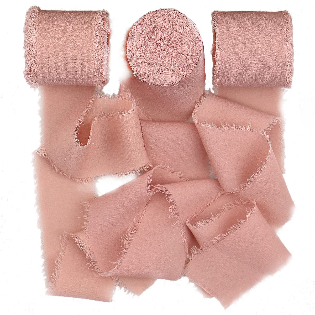 SHUNSTONE Mauve Ribbon Chiffon Fringe Silk Ribbon 1.5" x 7Yd x 3 Rolls for Wedding Decoration, Gift Wrap, Invitations, Greeting Cards, Bridal Bouquets