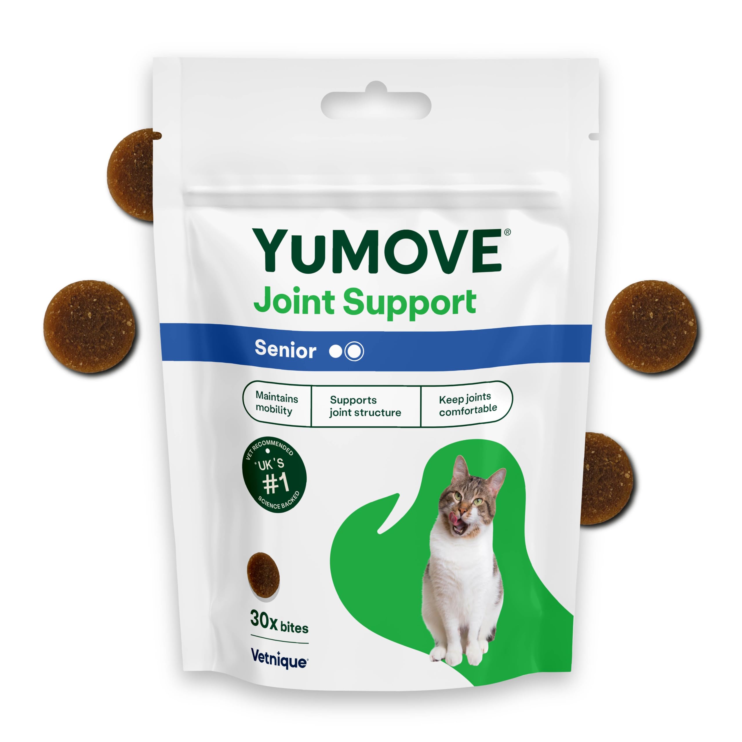 YuMOVE Senior Cat Joint Supplement for Joint Care & Joint Aid, for Older, Stiff Cats with Glucosamine, Chondroitin & Green Lipped Mussel, 30 Bites