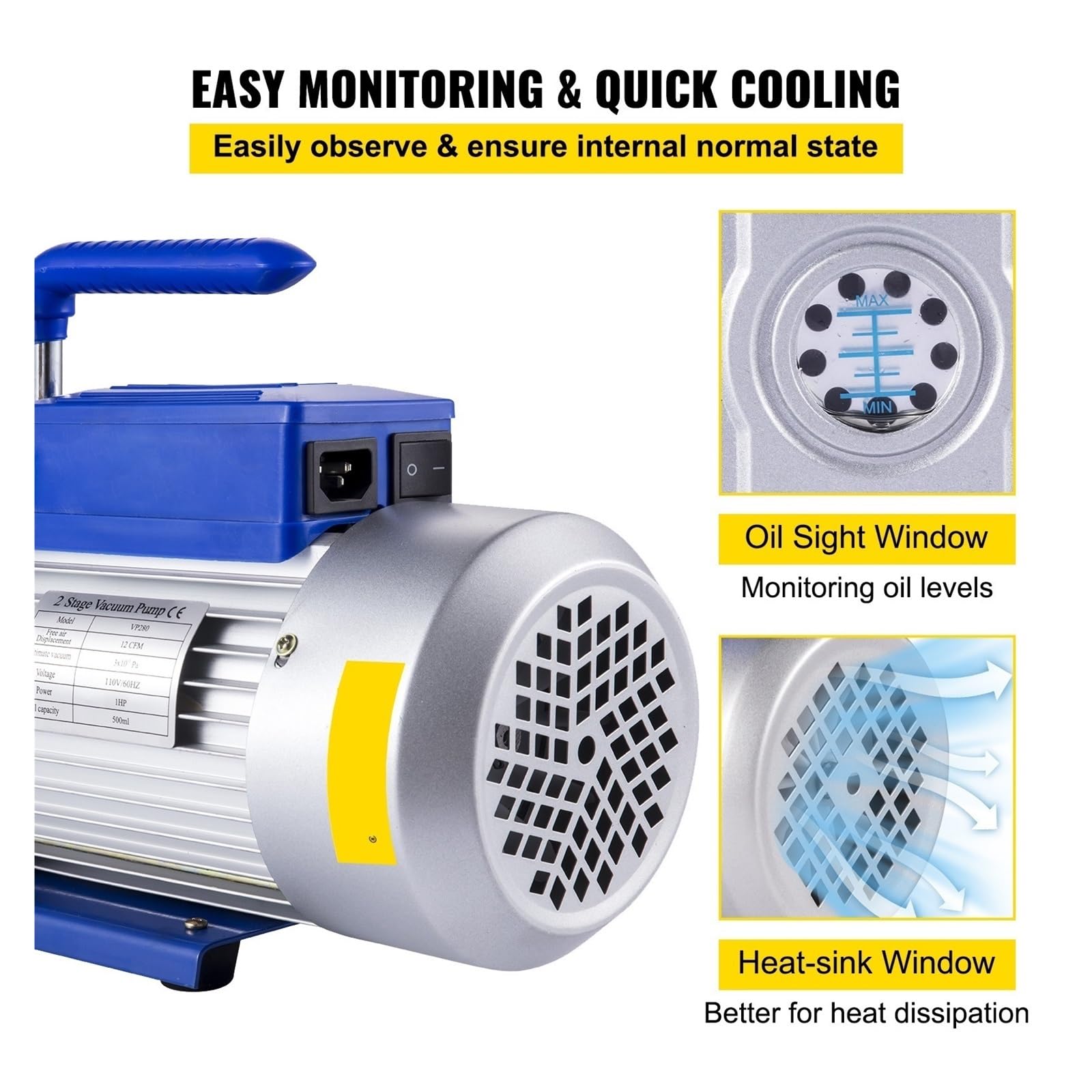 Vakuumpumpe 10 CFM 1 HP Doppelstufige Klimaanlagen-Vakuumpumpe Ultimatives Vakuum-Kältemittel HVAC-Luftwerkzeuge Für DIY-Anfänger