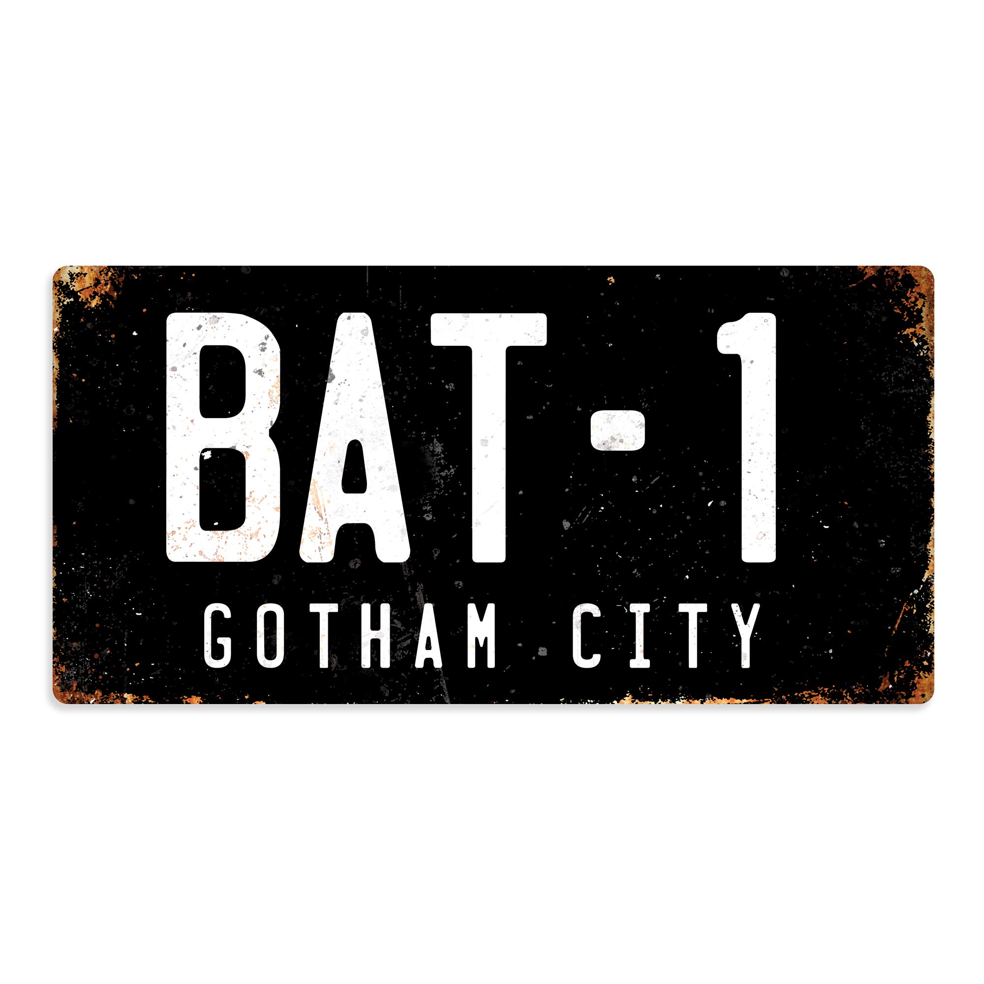 Bat-1 Gotham City Number Plate | Printed Metal Wall Sign Plaque – Sticky Pads | Printed Metal Wall Sign Plaque