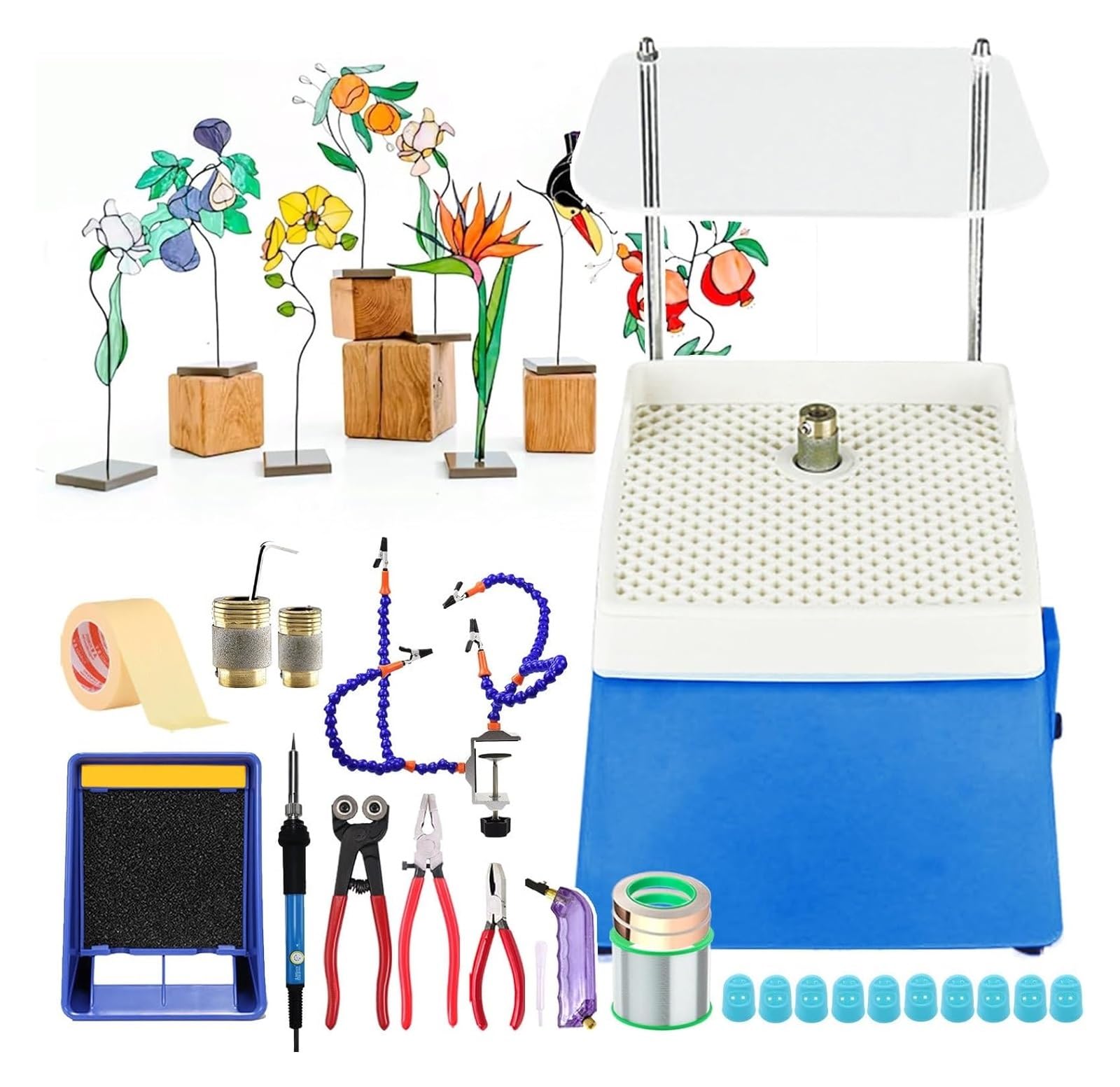 DARZYS Stained Glass Grinder, Portable Stained Grinder, with Glass Grinder/Glass Cutter Tool Kit/Soldering Iron Kit/Solder Exhaust Fan/Solder Clamp