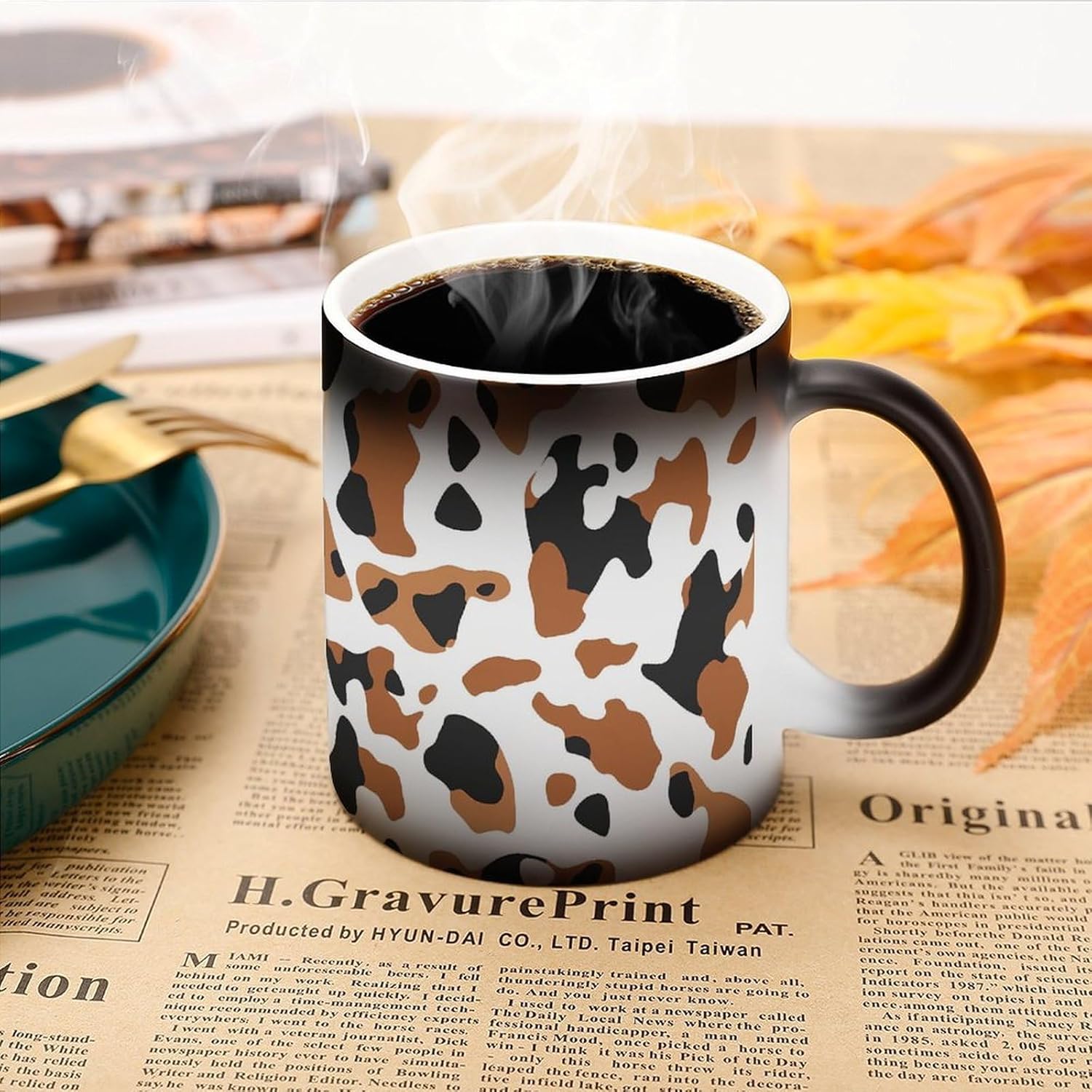 Tortoiseshell Cat Print Color Changing Mug Heated Ceramic Cup Heat Sensitive Coffee Mug Fun Gift