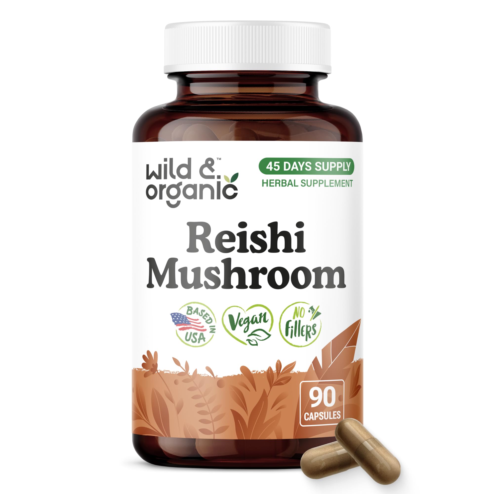 Wild & Organic Reishi Mushroom Capsules 1000mg - Immune Support - 90 Count 90 Count (Pack of 1)