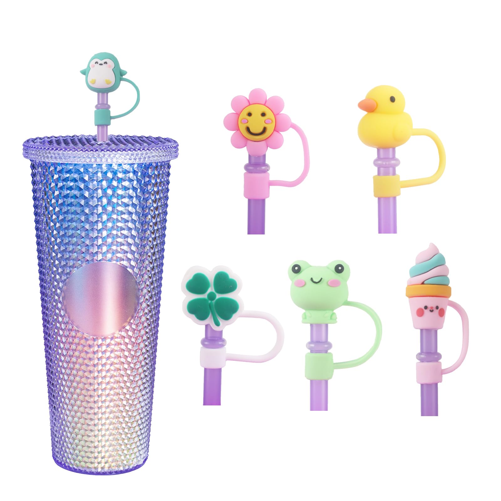 KEUYE Straw Covers & Tips for Starbucks Cups, Reusable Drinking Straw Protectors, Splash Proof Caps, 7-8MM Straw Tips, 6PCS