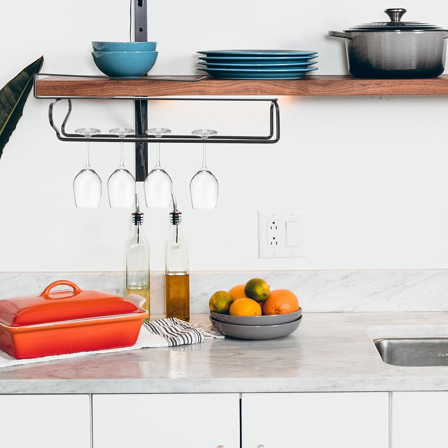 Black Iron Wine Glass Hanging Rack, Easy Install, Space Saving