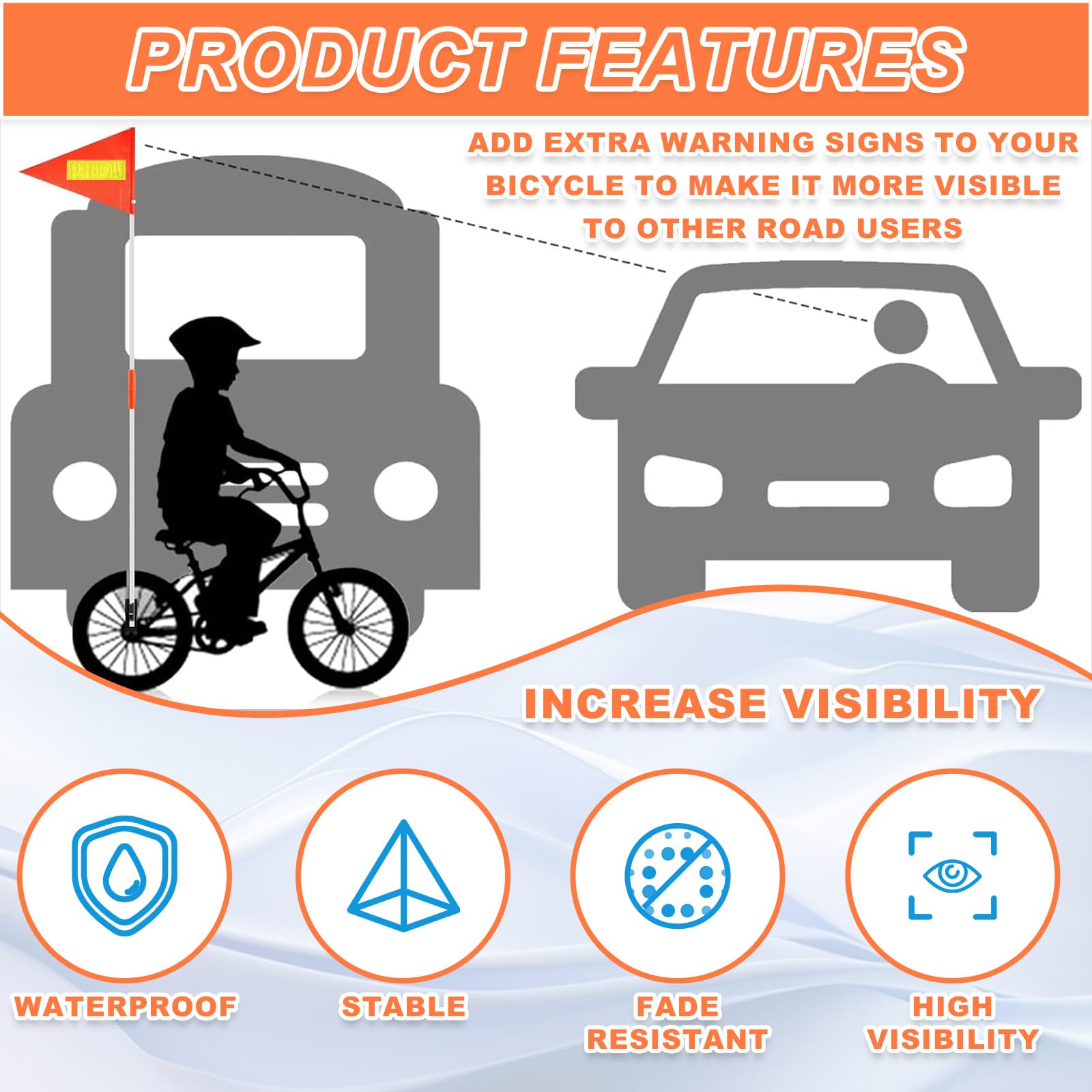Bandera de Seguridad Altura Ajustable para Bicicleta Visibilidad en Carretera