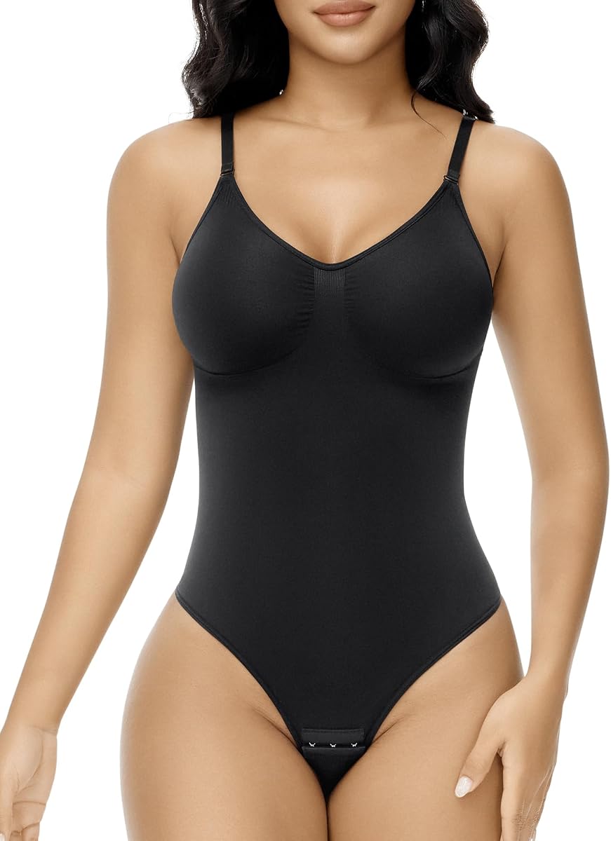 Women's Seamless Camisole Bodysuit, V-Neck Tummy Control Thong Shaper