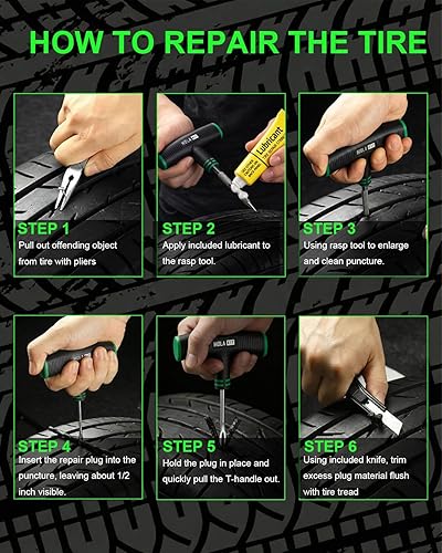 Vista 5 de Kit de reparación de neumáticos de 20 piezas – El kit de enchufe de neumático plano incluye herramientas ergonómicas de mango en T con agarre