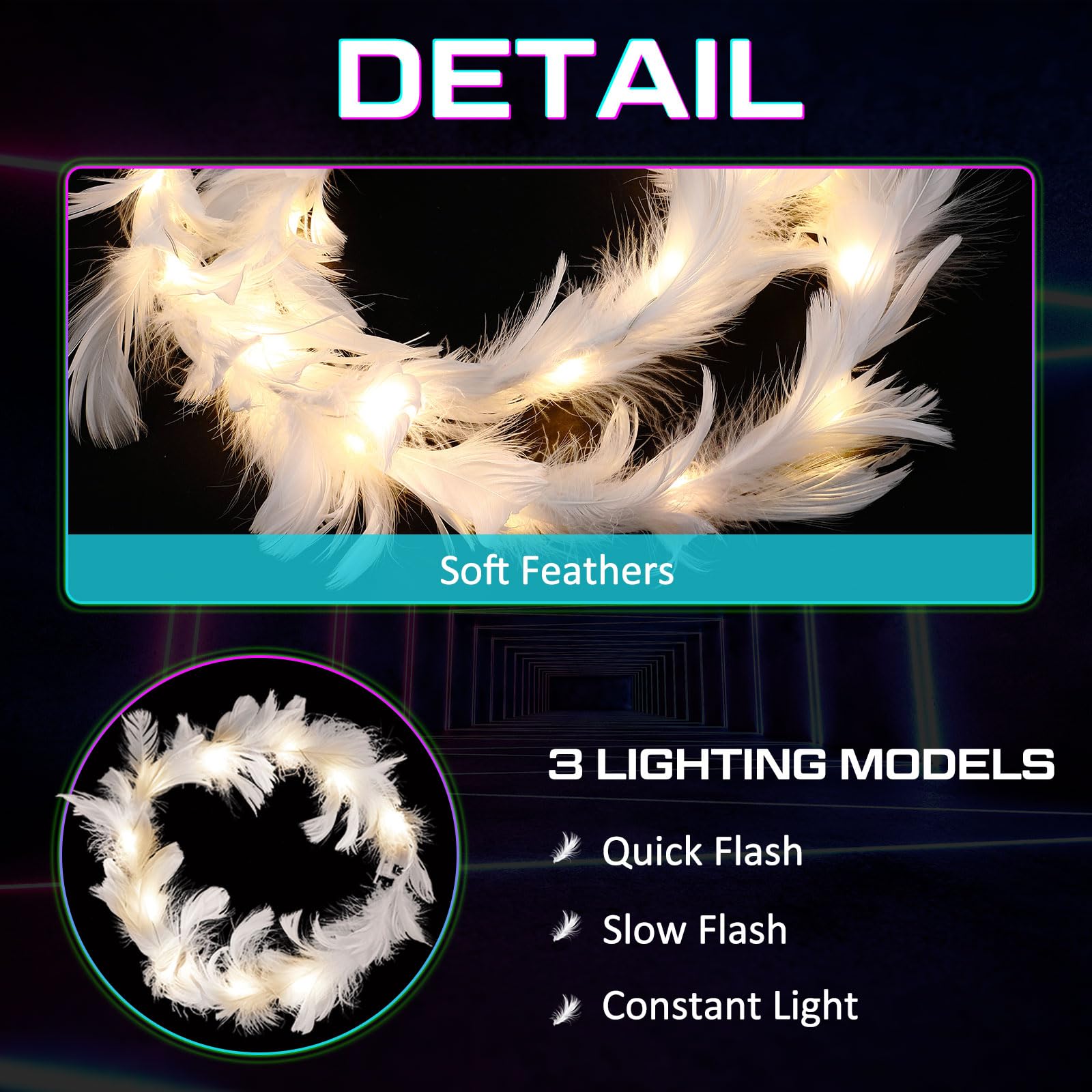 Amazon.com : Taiyin 100 Pieces LED Feather Crown Headbands  display picture 3