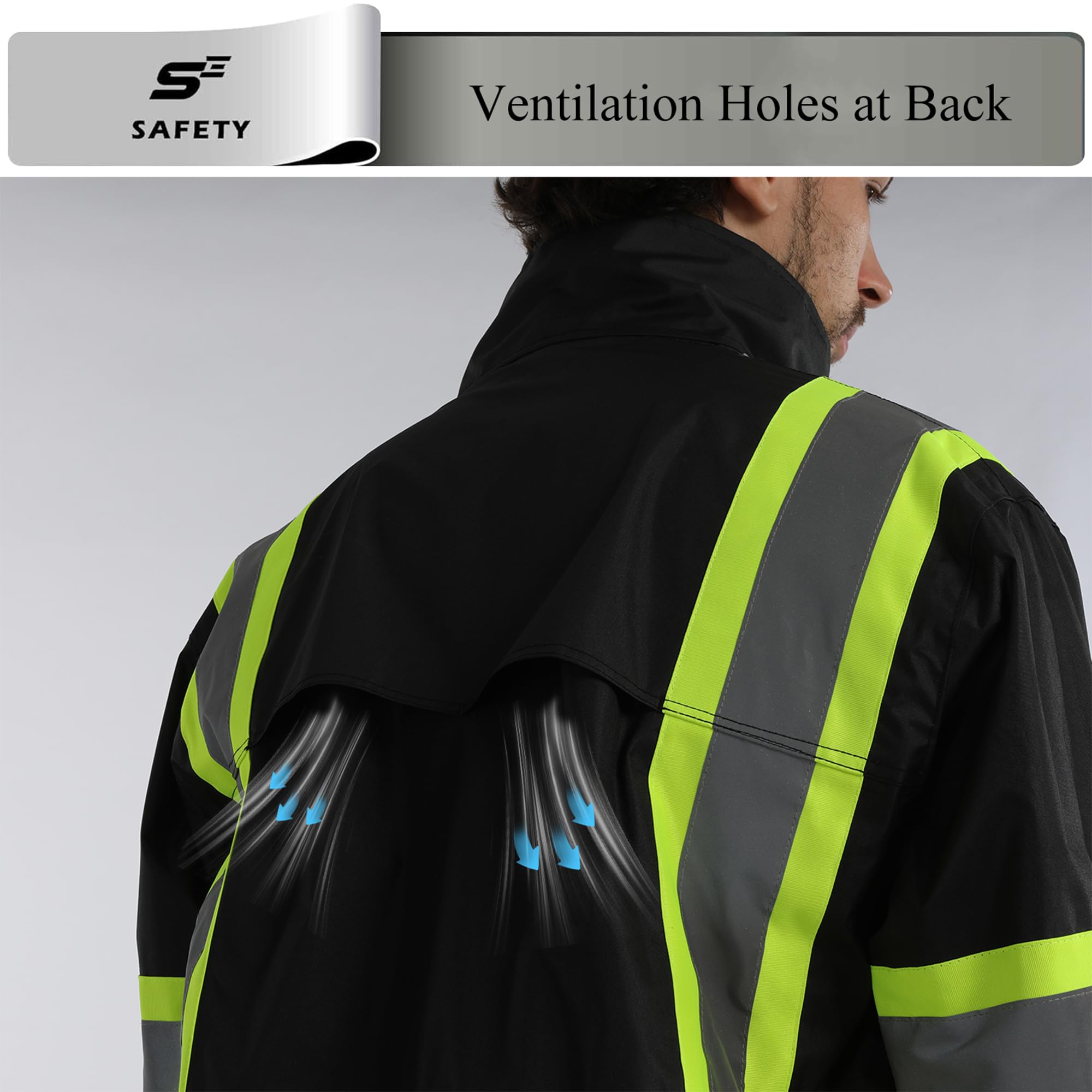 sesafety Giacca antipioggia ad alta visibilità, classe 3, abbigliamento antipioggia da uomo