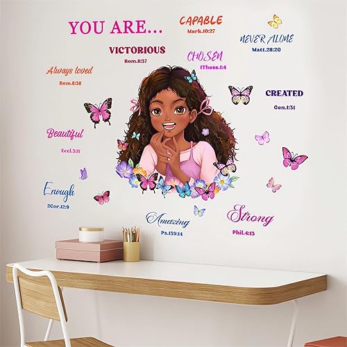 Miniatura 6 de Calcomanía de pared inspiradora de niña negra, sacinora con frases motivacionales, vinilo extraíble para mujeres afro, niños, guardería, dormitorio,