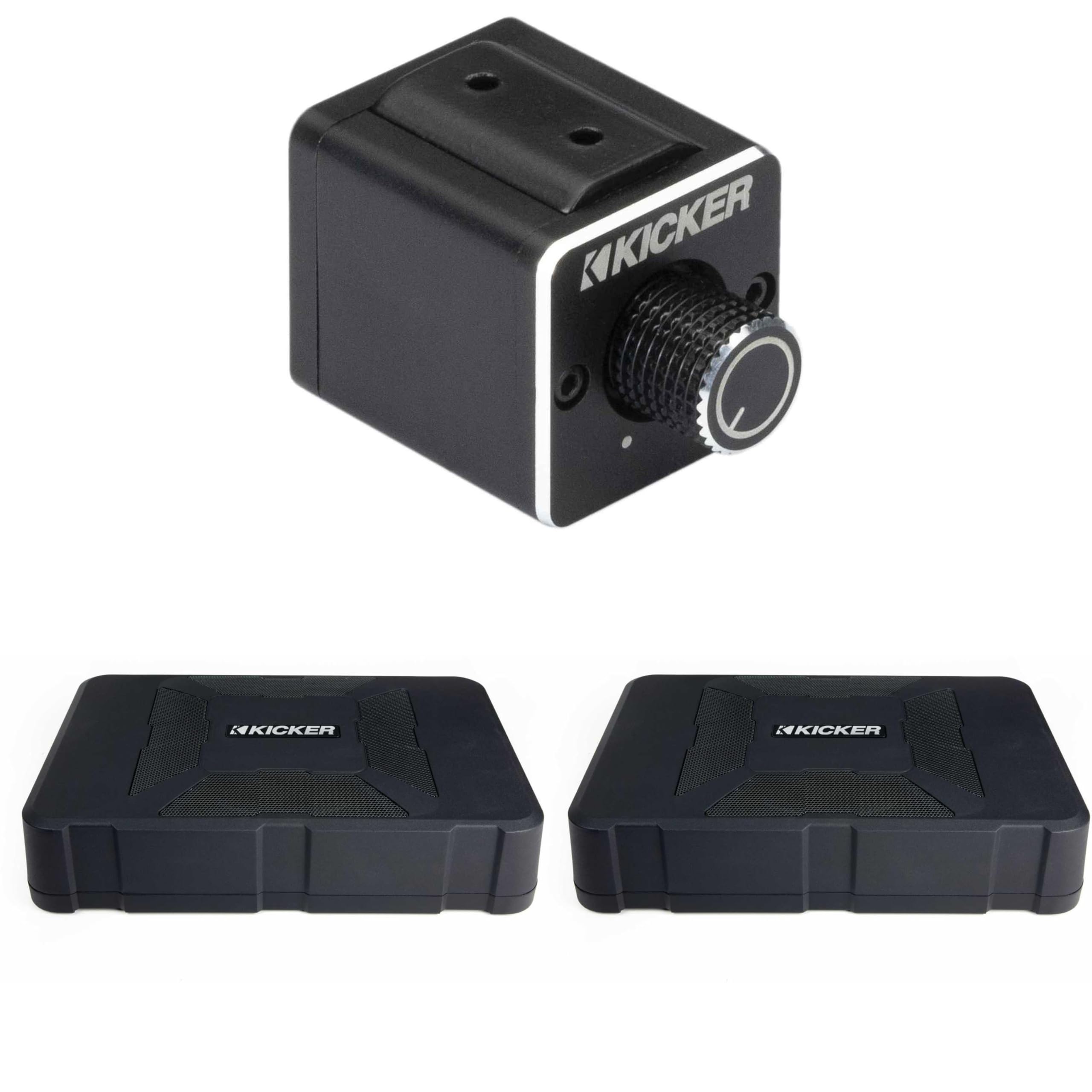 Kicker (2) 51HS8 Hideaway Compact Powered Subwoofer Enclosure with 8-Inch Subwoofer & 51DBRC Dual Amp Bass Remote Bundle