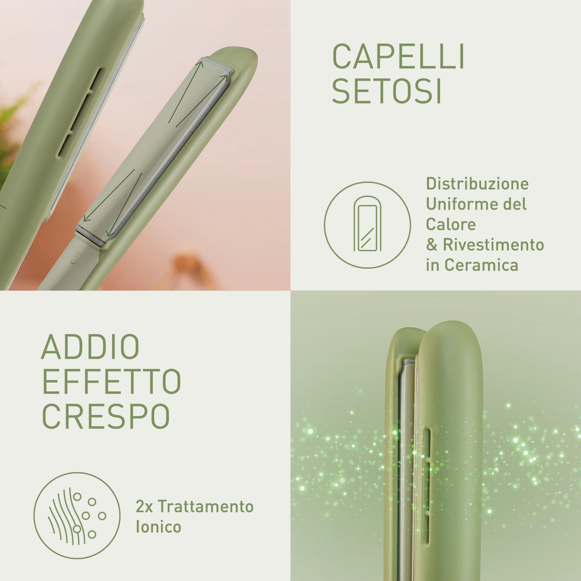 Panasonic EH-HV31-G503 Styler Ionico 2-in-1, Piastra e Arricciacapelli, 5 Temperature fino a 210°C, Piastre 3D, Blocco Viaggio, Tensione Automatica, Verde Matcha