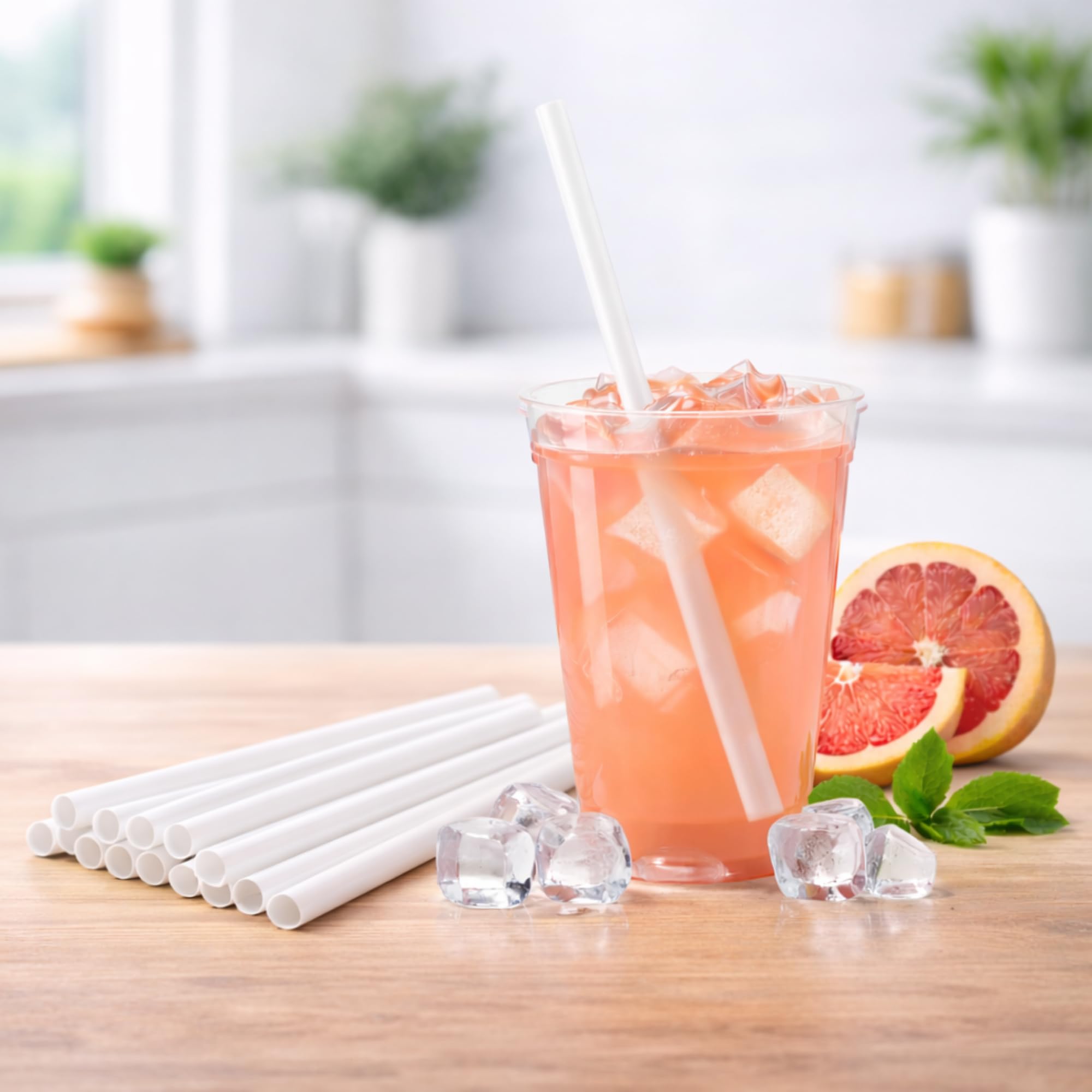 ecoz biodegradable plastic straws | 8 mm, 100 count | eco-friendly compostable sustainable disposable drinking straws | cocktail cold drink juice white straws
