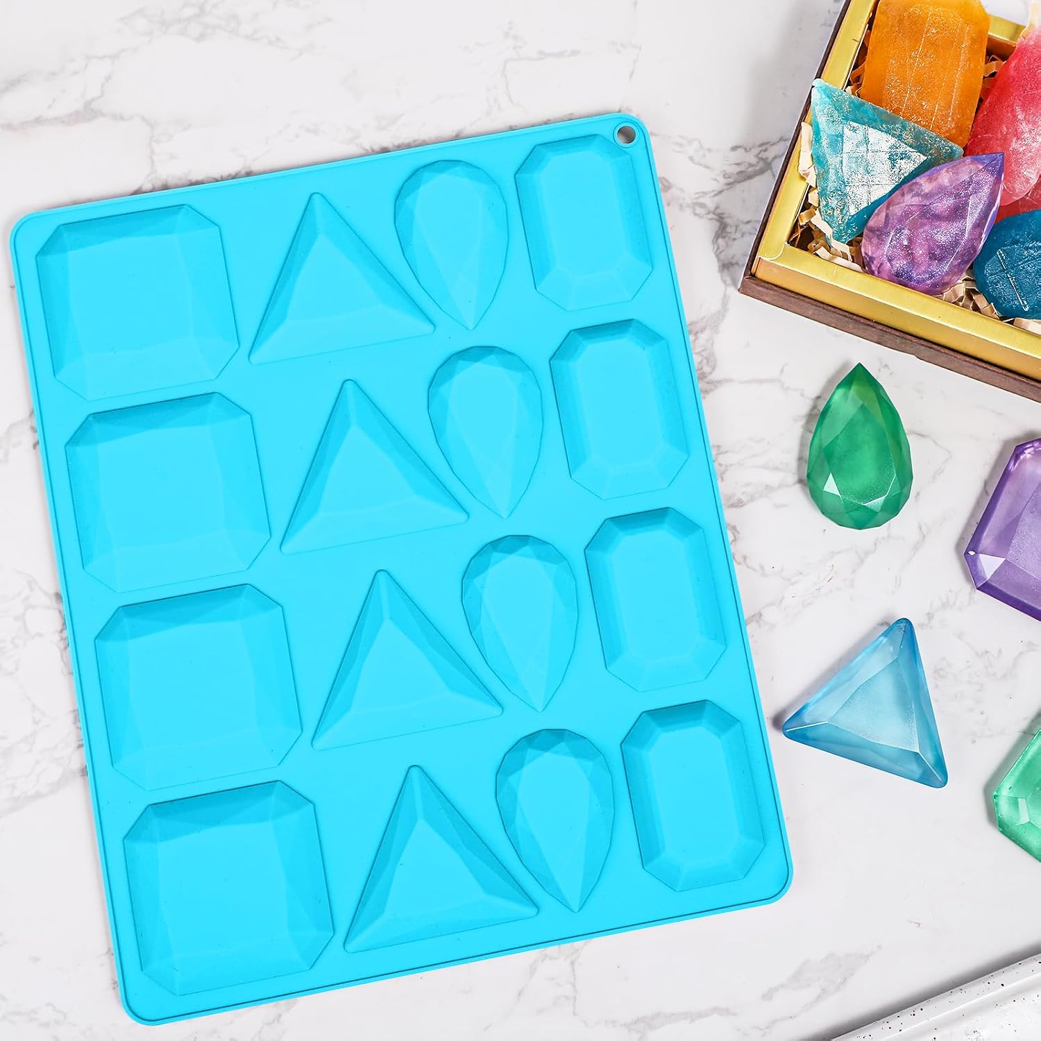 Koluti Crystal Candy DIY Making Silicone Mold 16 Cavities, Gummy Candies Gem Diamond Chocolate Baking Mold Nonstick and BPA Free, Dishwasher and Oven Safe, Blue