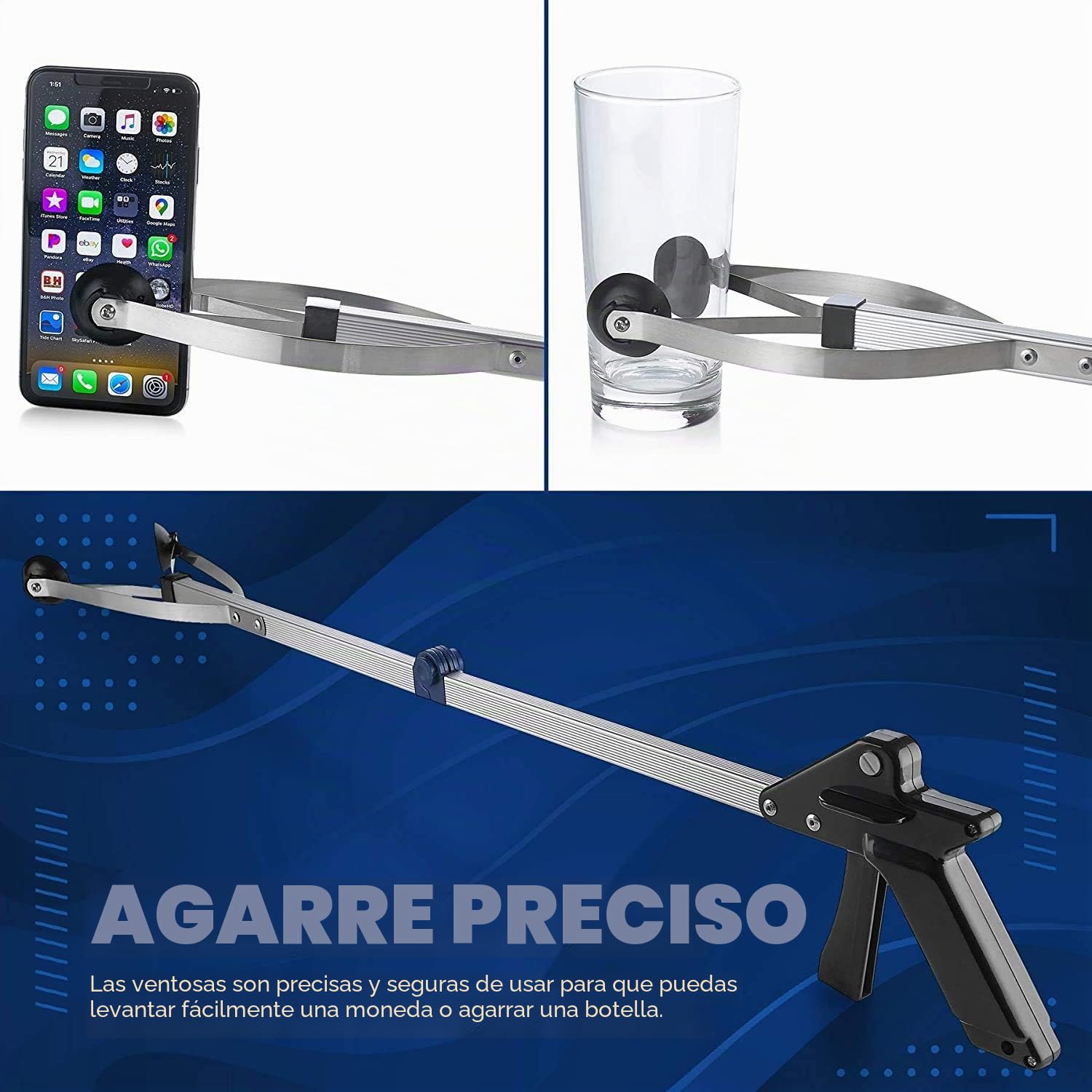 Herramienta de agarre Reacher - Dispositivo de agarre - Garra plegable liviana y duradera que extiende el brazo hasta 32 pulgadas, ideal para interiores y exteriores