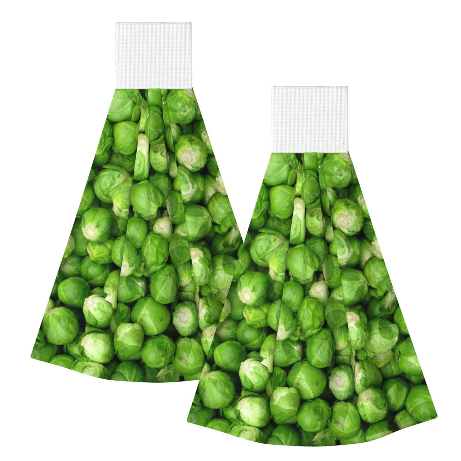 DOPKLNA Green Vegetables, 2 Pcs Hanging Coral Fiber Hand Towels for Bathroom, Absorbent Kitchen Towels