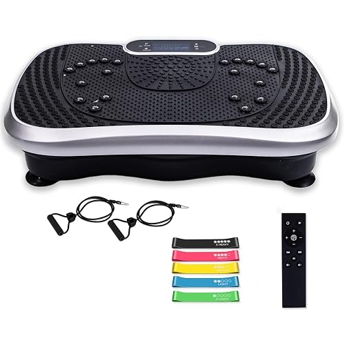 WeightWorld Plataforma Vibratoria - 99 Velocidades, Masajeador, Altavoz Bluetooth y Bandas Elásticas - Plataforma Vibración Muscular para Hacer Ejercicio en Casa con Mando a Distancia y 5 Programas