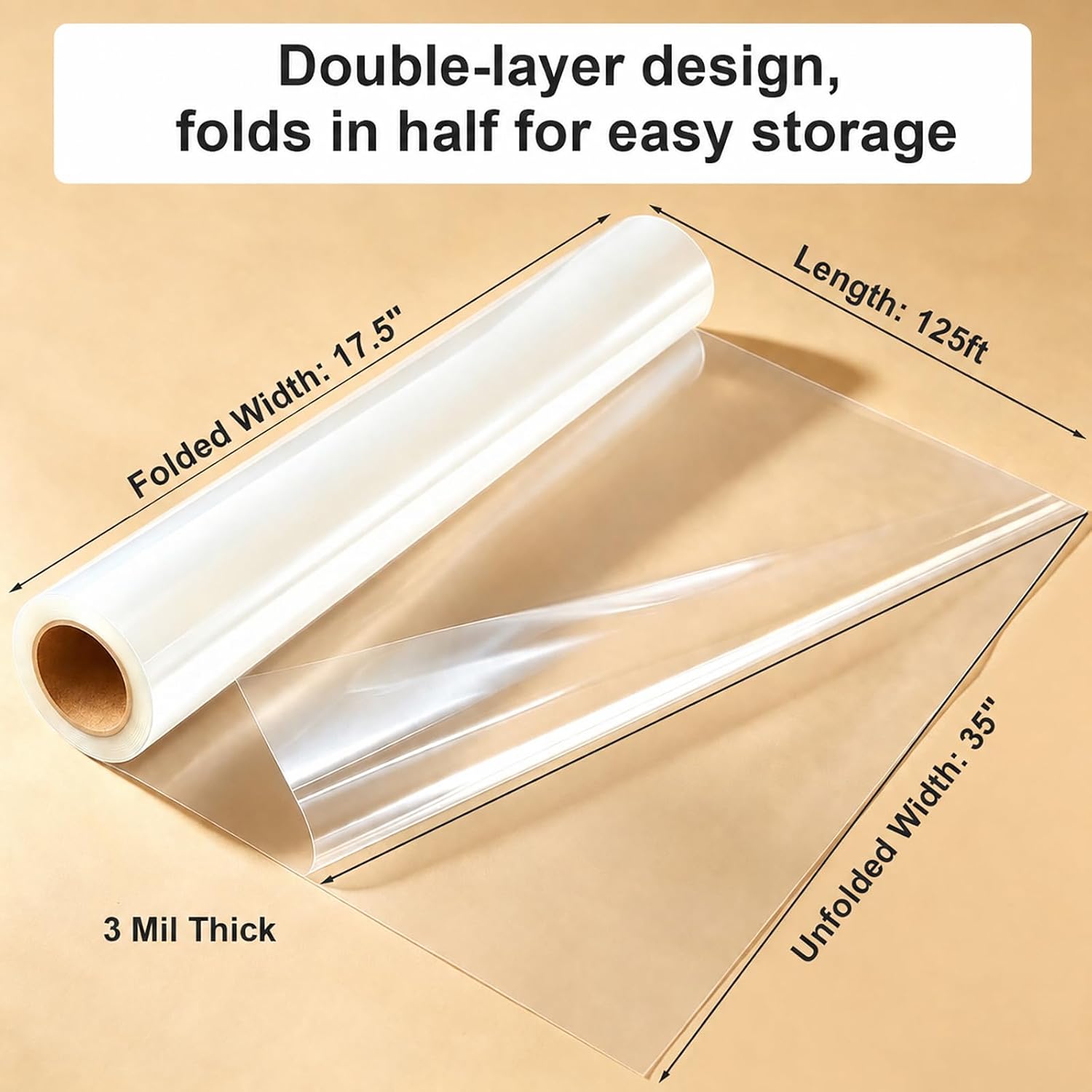 Haxedcled Clear Cellophane Wrap Roll, 35" x 125 ft, 3 Mil Thick | Cellophane Wrap for Gift Baskets, Clear Wrapping Paper for Flower Bouquets, Treats, Holiday & Party Gifts (35" folds to 17.5")