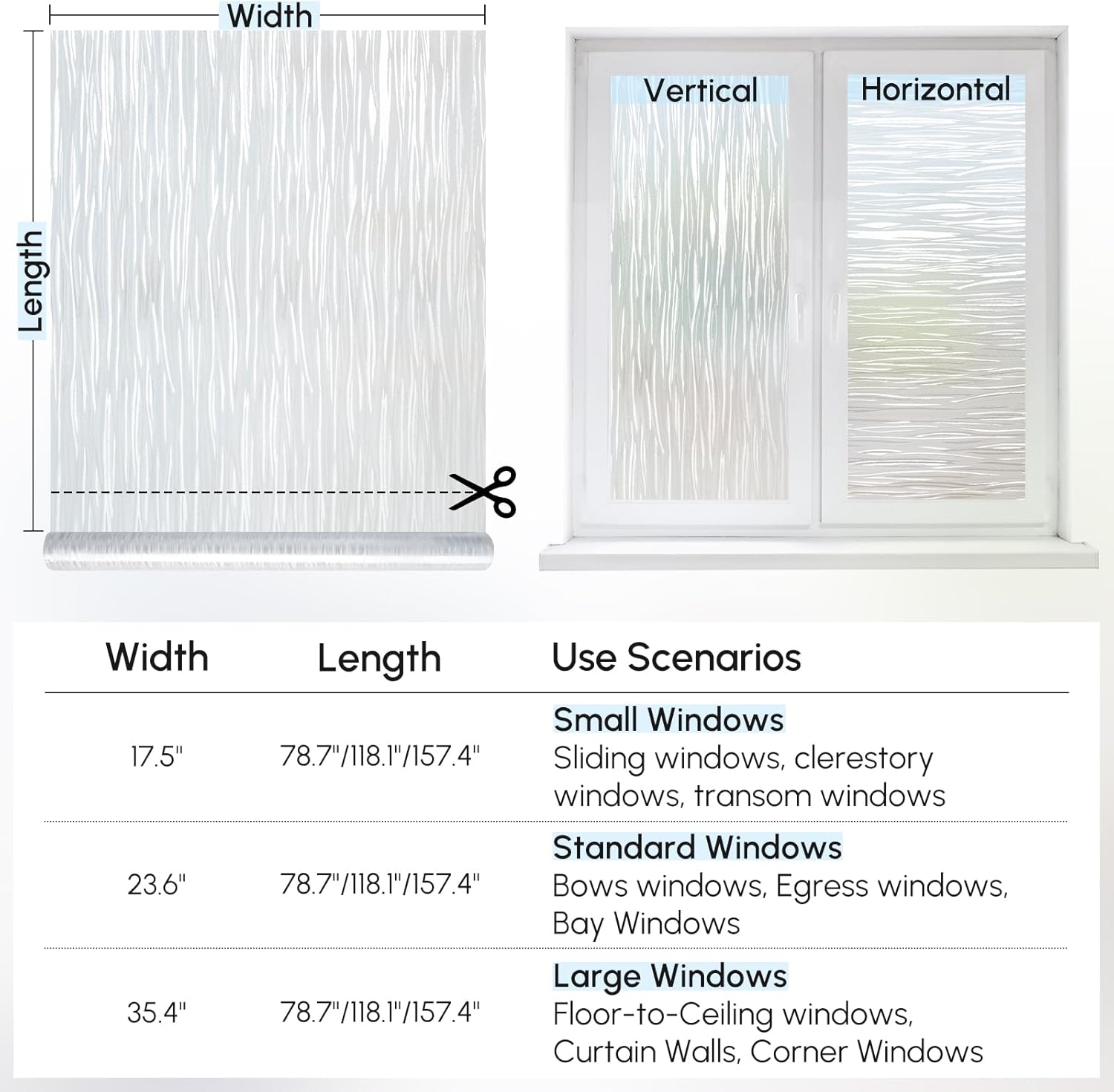 DOWELL Window Privacy Film, Frosted Glass Privacy Window Film, Static Cling Vinyl Clings, UV Blocking Heat Control Glass Covering, Removable Decorative Door Sticker for Home Office, 23.6" x 78.7" 23.6" x 78.7" Frosted Wave