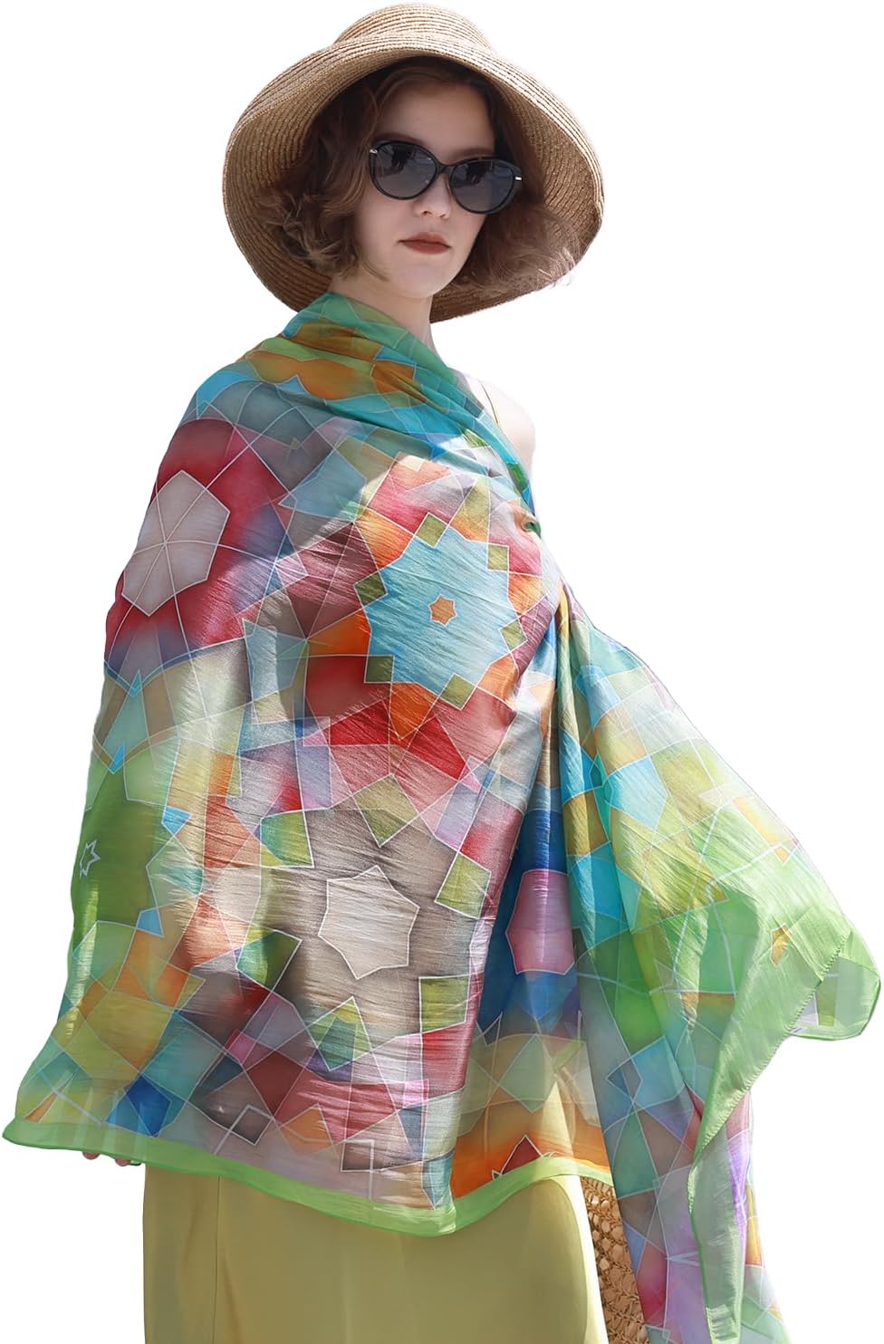 DANA XU Women's 100% Mulberry Satin Silk Pashmina Shawl Wraps Extra Large Floral Scarf for Evening Dresses, Soft Oversized