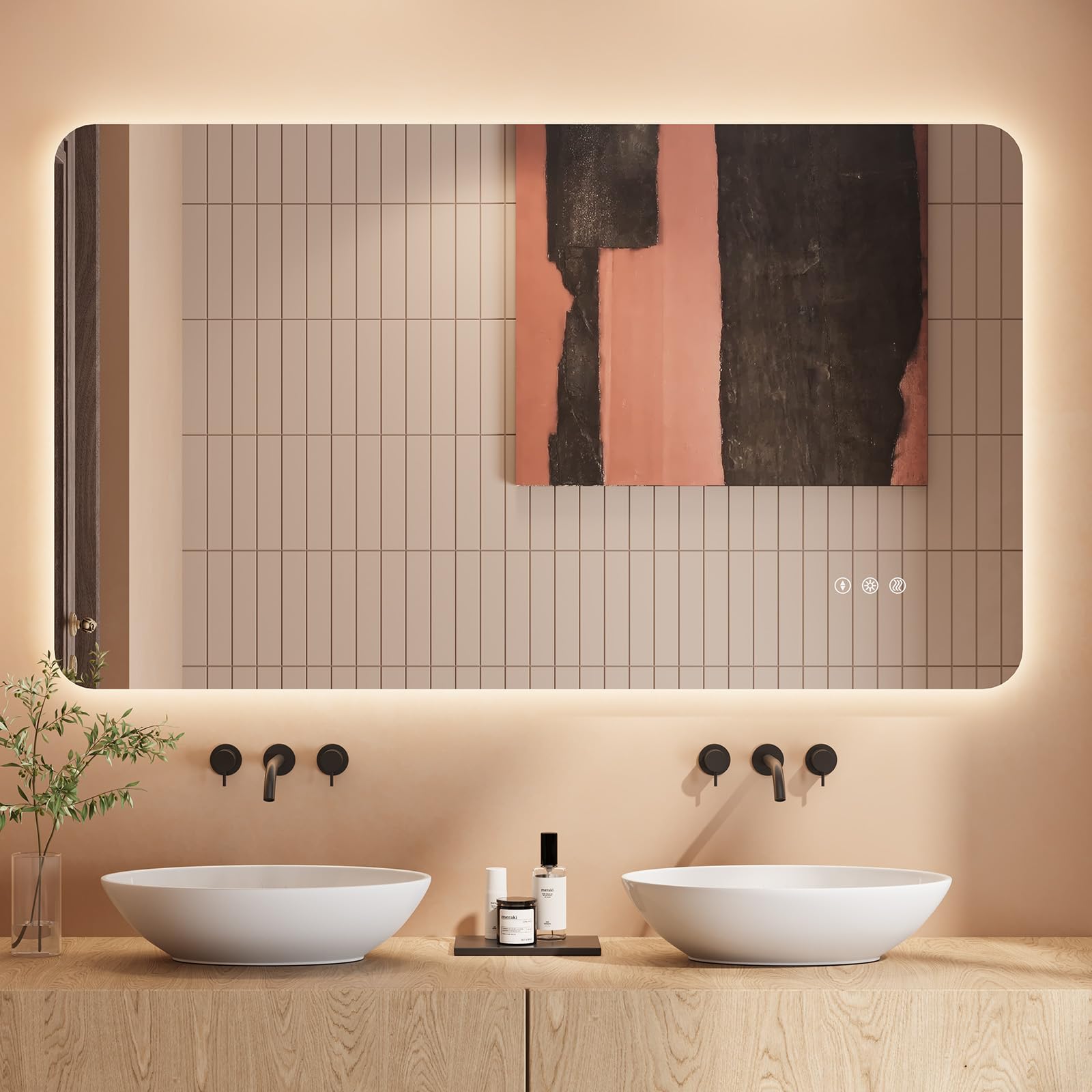 Dripex LED Bathroom Mirror with Lights, 700 * 1200 MM Light up Backlit Mirror Bathroom Anti Fog Illuminated Mirrors Dimmable Switch with 3 Colors,Horizontal/Vertical