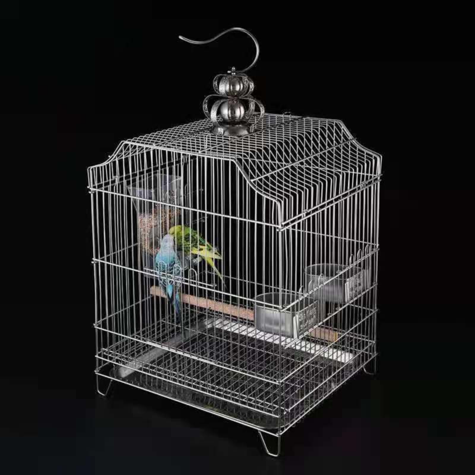 Edelstahl-Vogelkäfig hausnehmbar Vogelkäfig mit Kotschublade quadratisch Vogelvolie für Vogelbesitz, Wellensittichhalt, Wohnzimm, 31x31x58.5 cm