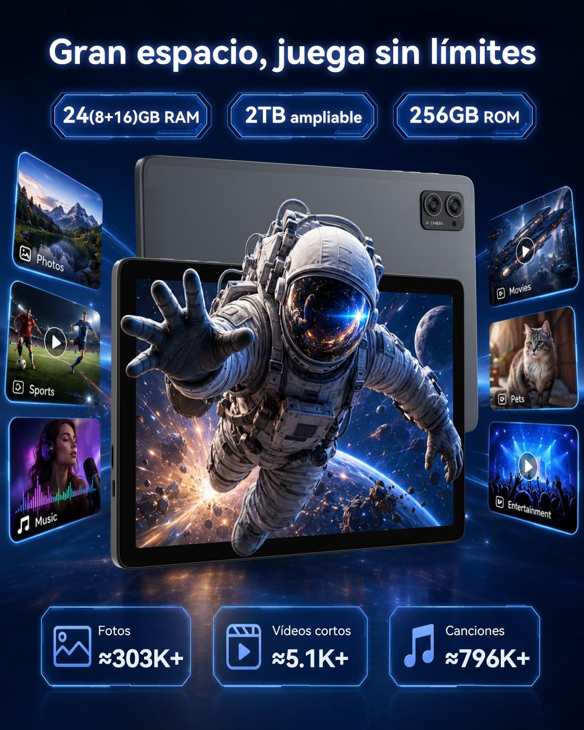 TABWEE Tablet Android 16 con Teclado, 24 GB RAM+ 256 GB ROM (4 TB TF) | Tablet para Gaming, Octa-core, Gemini AI, Tablet 10 Pulgadas, Widevine L1, 8MP+5MP, Face ID, GPS (Garantía de 4 Años)