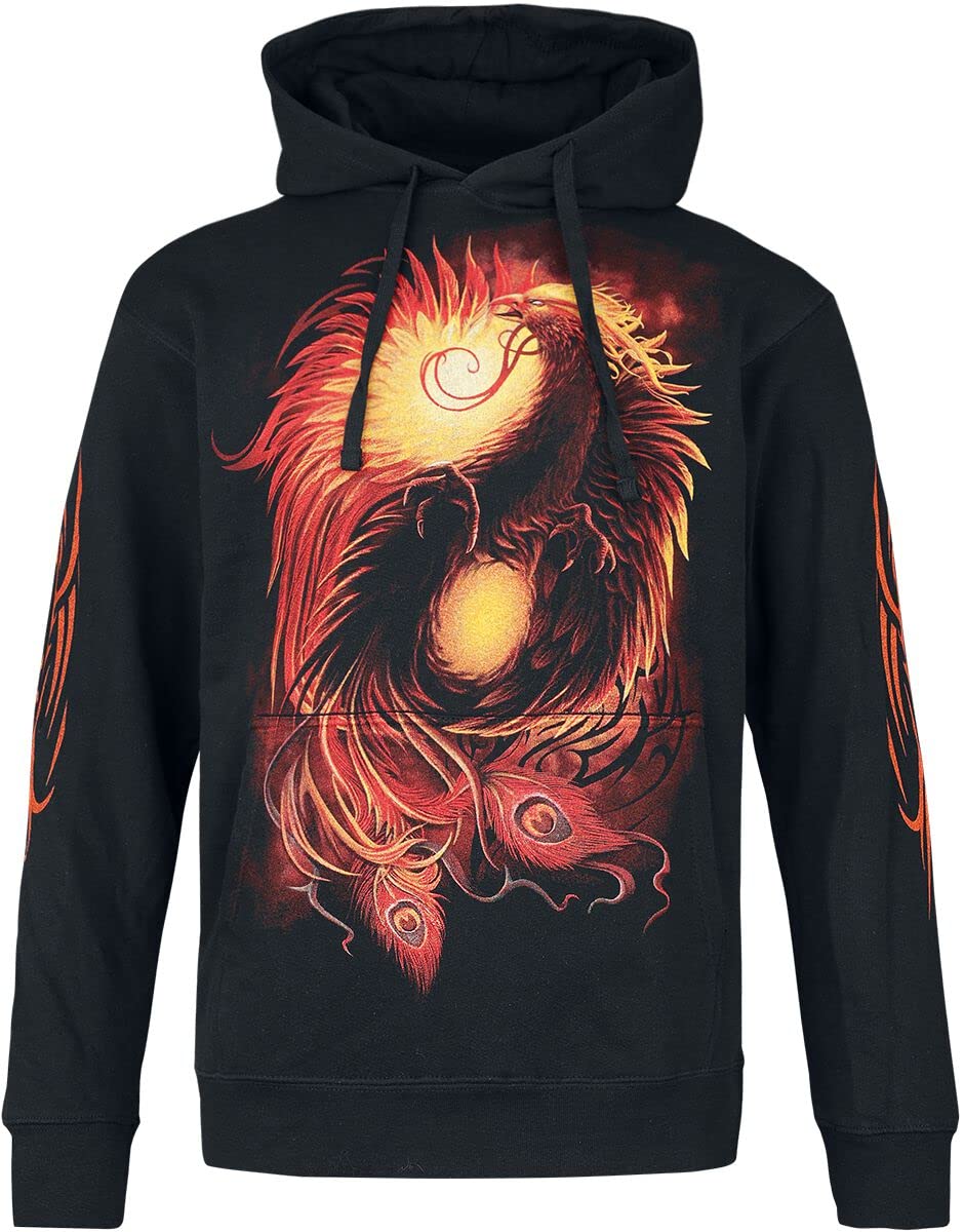 Spiral Phoenix Arisen Uomo Felpa con Cappuccio Nero 100% Cotone Regular
