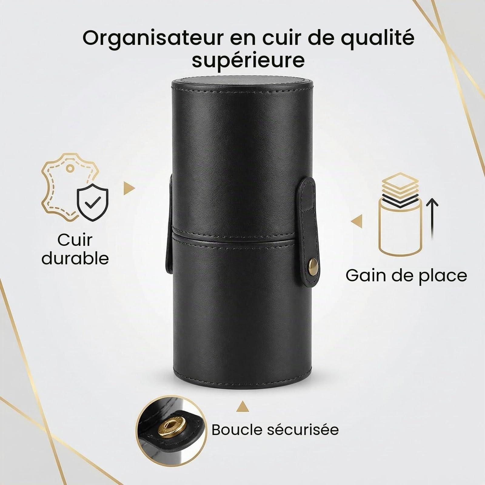 Porte-pinceaux de Maquillage Vide en Cuir synthétique avec Couvercle Noir Étui de Rangement pour pinceaux de Maquillage en Cuir synthétique