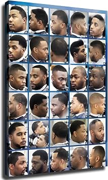 Black Mens Haircuts Decorative Painting Art Poster Haircut Styles Barbershop Beauty Salon Picture Home Bedroom HD Print Poster Kitchen Office Decoration Framed,1624inch