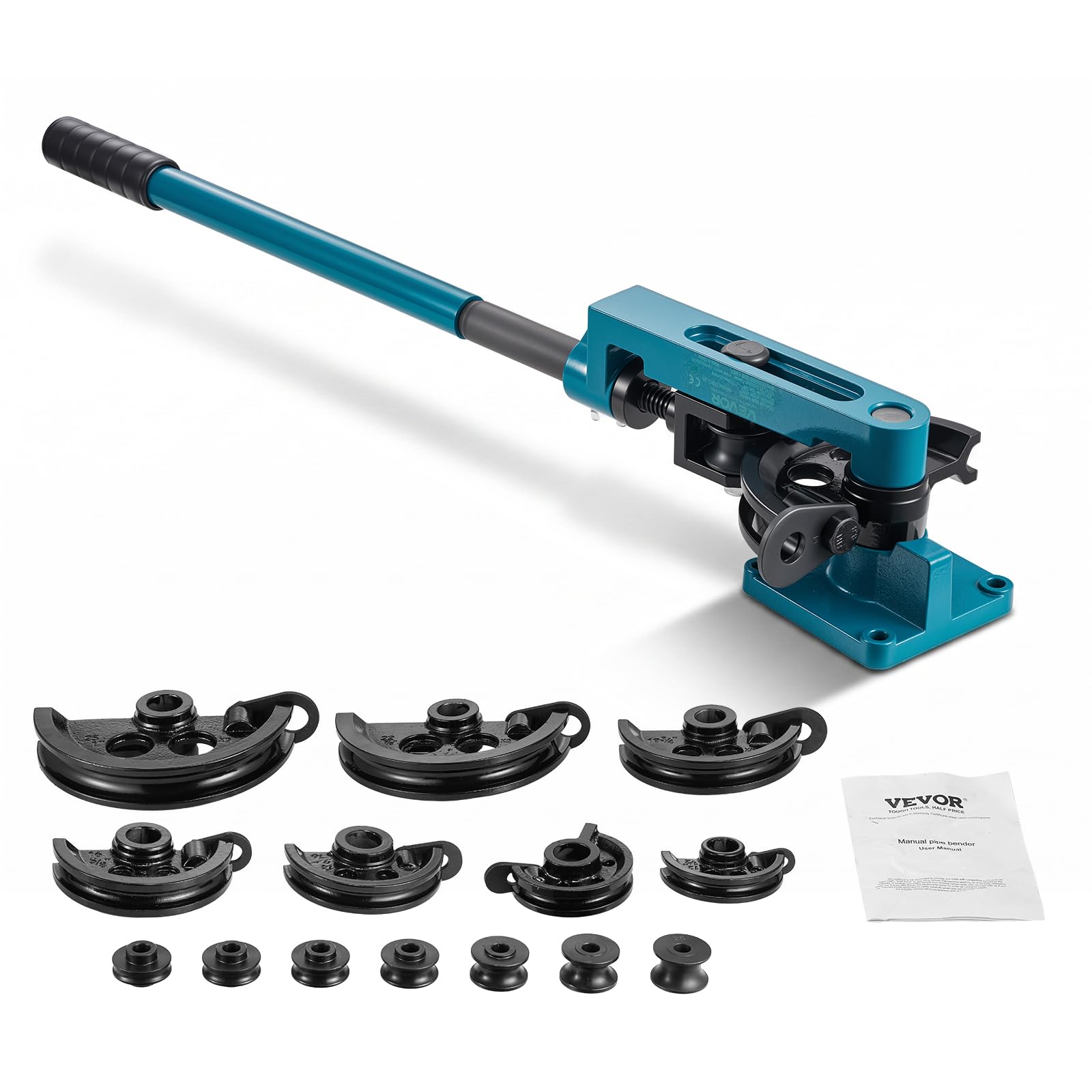 VEVOR Pipe Tube Bender, 3/8" to 1" Manual Pipe Tube Bender, with 7 Dies, Heavy Duty Tube Bender Tubing of Steel Metal Copper, for Repair Shops, Blue