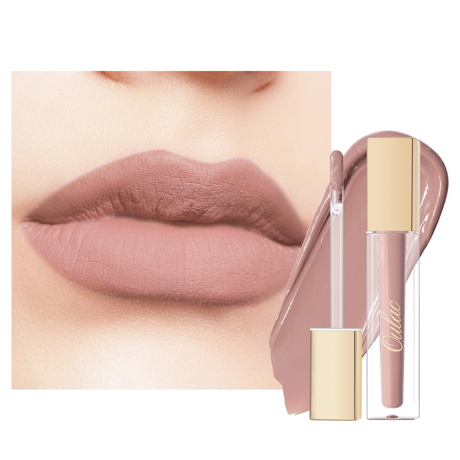 Oulac Rossetto Liquido Matte, Malva Nudo Rossetti Colore Intenso, Tinta Labbra Finish Matte, Lunga Tenuta, Ricco di vitamina E, Consistenza crema, Vegana&Senza crudeltà 4.5ml (M19) Nude Kiss