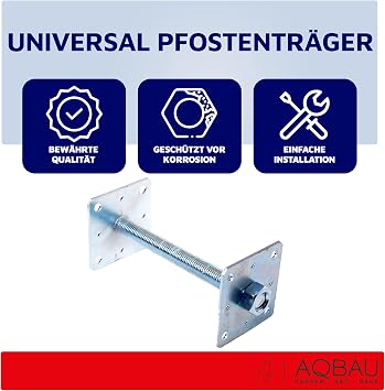 Post Support Height Adjustable 110 x 110 mm M20 Support Base Made of Galvanised S235 Steel Post Shoe Adjustable with 4 mm Material Thickness Post Anchor for Wooden Posts