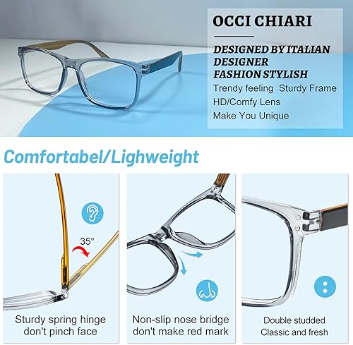 Miniatura 10 de OCCI CHIARI Gafas de lectura para hombres lectores rectangulares de moda (1.0 1.25 1.5 1.75 2.0 2.25 2.5 2.75 3.0 3.5 4.0 5.0 6.0)