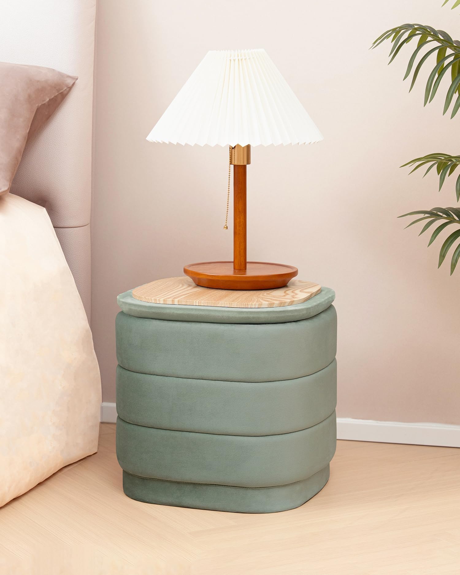 Bonlife Ottoman avec Espace de Rangement,Repose-Pieds Pliable avec Table,Repose-Pieds pour Salon, Chambre à Coucher, Couloir, Velours Couleur Sauge, 38 x 38 x 38 cm