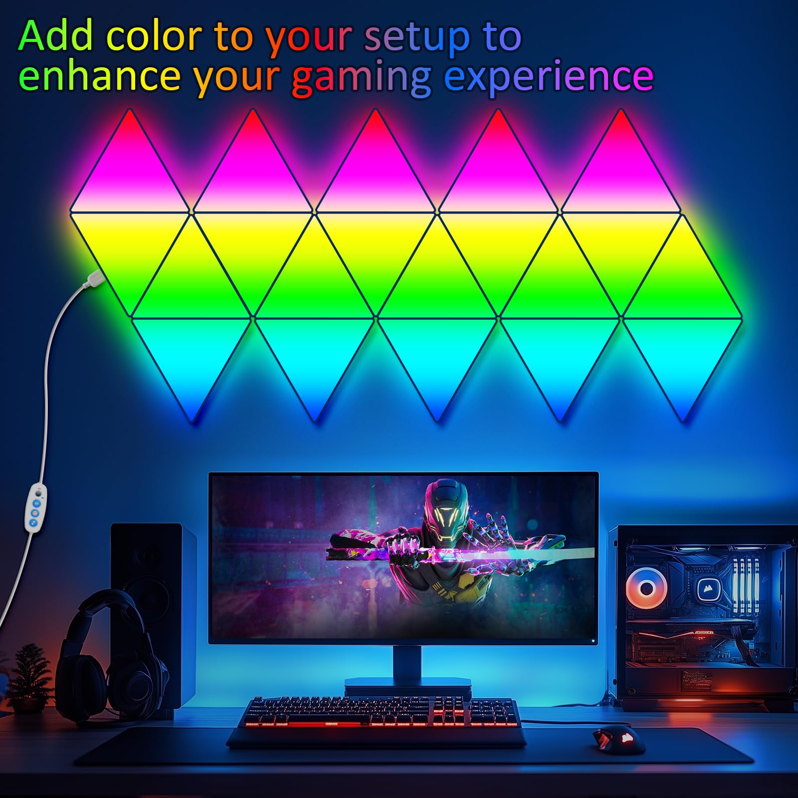 Kangtaixin Pannelli LED Triangolari RGB da Parete - Set di 8 Luci Smart con 16 Milioni di Colori, Controllo Tramite App, Sincronizzazione Musicale, Lampada Decorativa per Gaming, Camera e Ufficio
