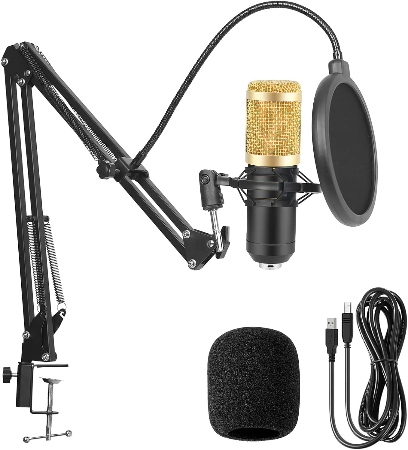 Professional Condenser Microphone Kit, with Boom Arm Stand Pop Filter Shock Mount Mute USB Microphone for Podcast Recording Video Gaming Singing Streaming YouTube Professional Condenser Microphone Kit, with Boom Arm Stand Pop Filter Shock Mount Mute USB Microphone for Podcast Recording Video Gaming Singing Streaming YouTube