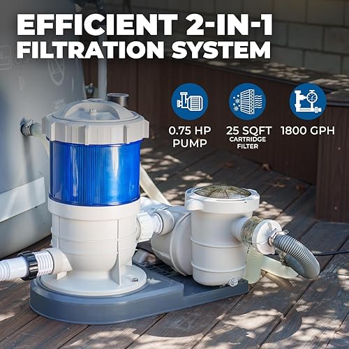 Miniatura 2 de XtremepowerUS Sistema de filtro de cartucho de piscina con bomba 1,800 GPH para piscina sobre el suelo
