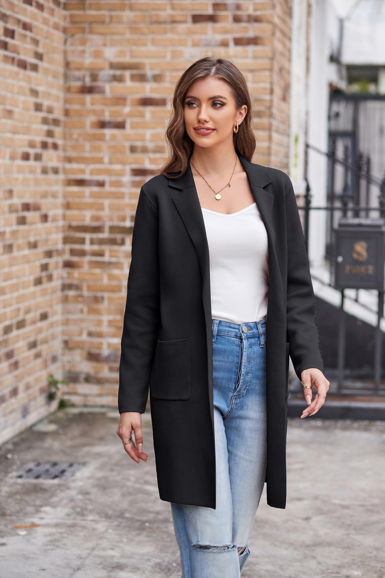 GRACE KARIN Cappotto Elegante Donna Invernale Maniche Lunghe Scollo Bavero con Tasche al Ginocchio Tinta Unita