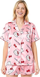 Hello Kitty | Kuromi | Pusheen Women’s Pajama Sets, 2 Piece Button Up Shirt & PJ Shorts, Soft Kawaii Lounge Sets