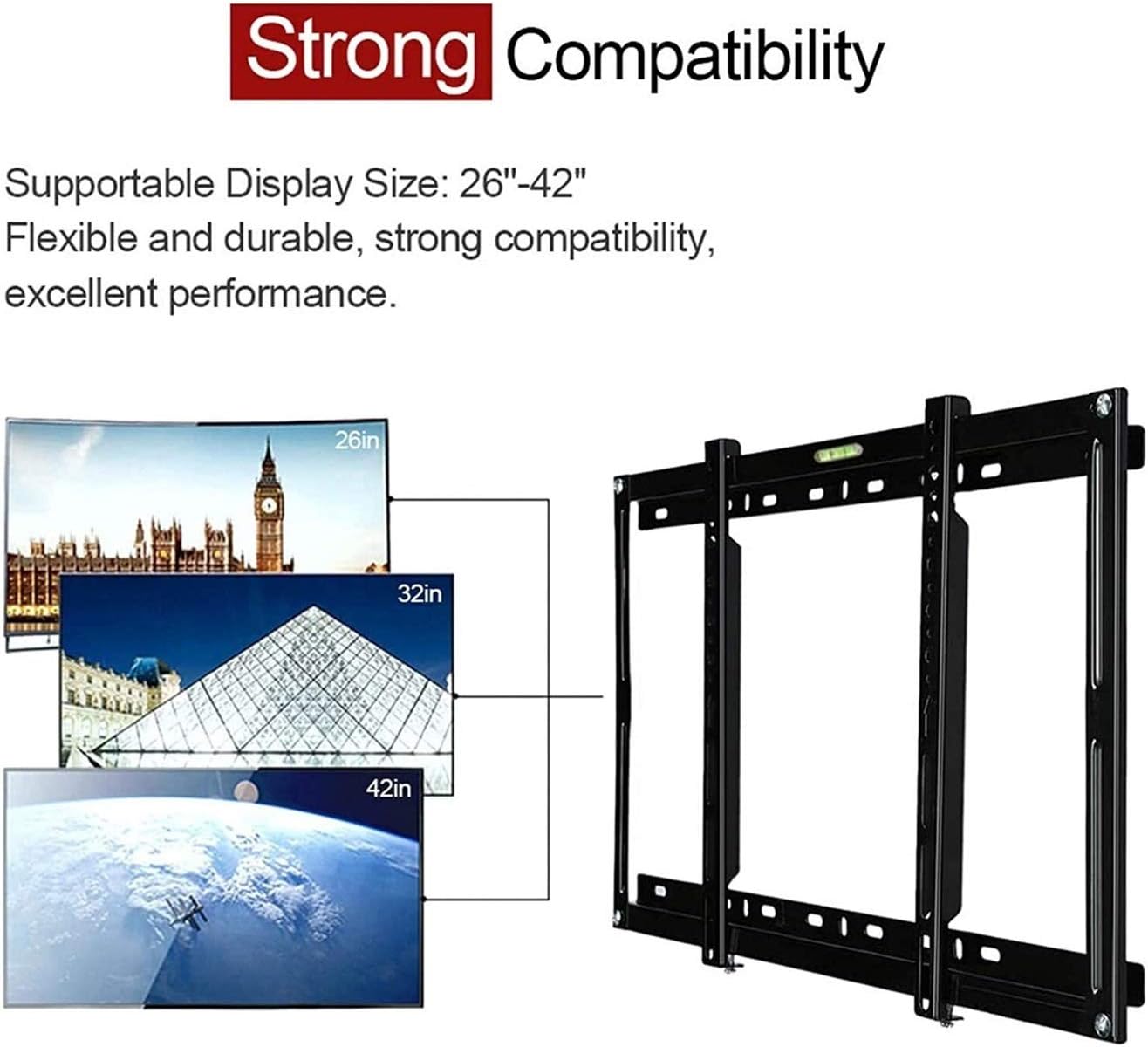 Wall-Mounted TV Bracket Supporting Storage Tray Decoration TV Wall Mount Bracket for LED TV LCD Slim 26~42 Inch Max 400 * 300mm Super Strong 110 Lbs Weight Capacity Curve