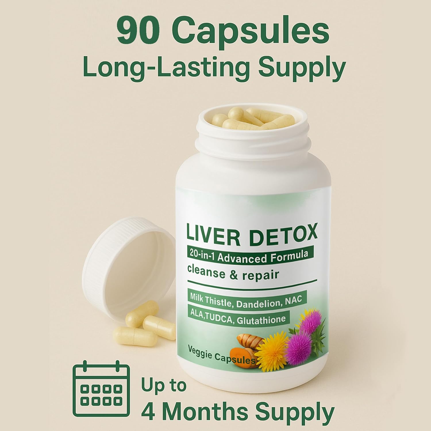 Liver Detox Capsules - 20-in-1 Herbal Formula with Milk Thistle, Dandelion, Turmeric & Artichoke Leaf for Liver Support and Digestive Balance – Non-GMO, Gluten-Free (1) - Image 3