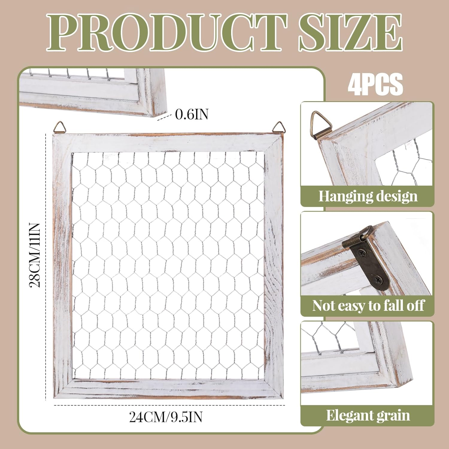 Kathfly 4 Pcs Unfinished Wood Chicken Wire Frame Creations Rustic Unfinished Window Frame with Chicken Mesh 11 x 9.5 Inch for Wall Organizer Jewelry DIY Country Photos of Handicraft(Bright Color)